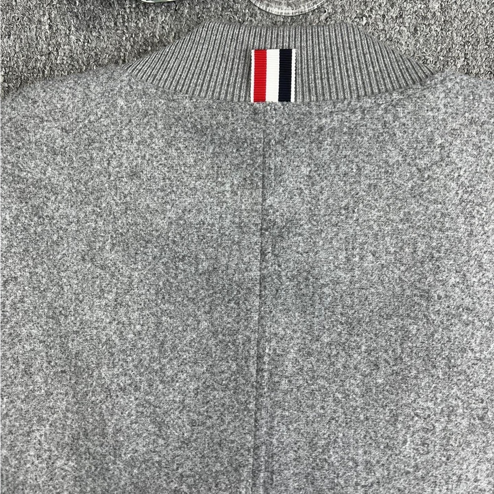 Thom Browne Gray Wool Bomber Jacket with White Leather Sleeves - Picture 10 of 11